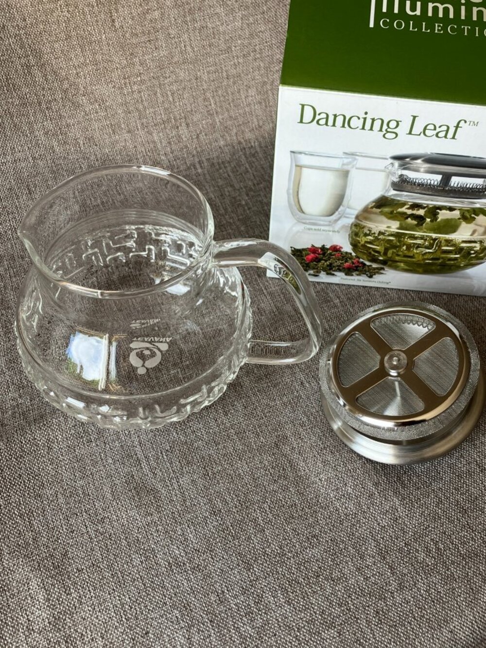 Dancing Leaf Teapot Clear Glass Tea Pot With Steel Strainer 28oz, NIB - Picture 5 of 11